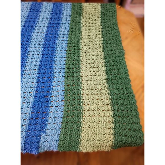 Vintage Handmade Pebblebrook Stripes Crochet Pattern Couch Throw Blanket - Picture 2 of 4